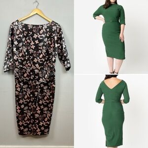 Unique Vintage *Sample* Adelia Black Pink Floral Velvet Wiggle Dress  Sz 2X